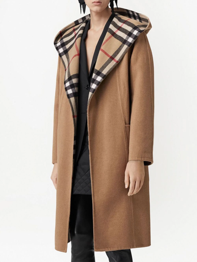Shop Burberry Checked-detail Wrap Coat In Braun