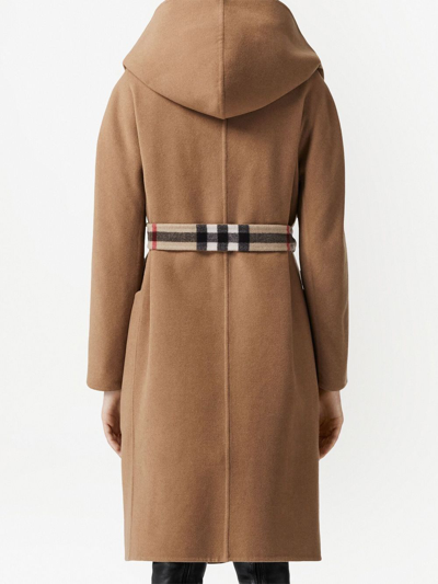 Shop Burberry Checked-detail Wrap Coat In Braun