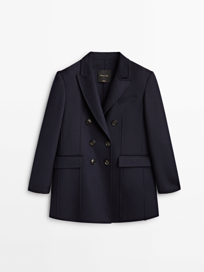 Shop Massimo Dutti Navy Blue Cropped Double-breasted Coat