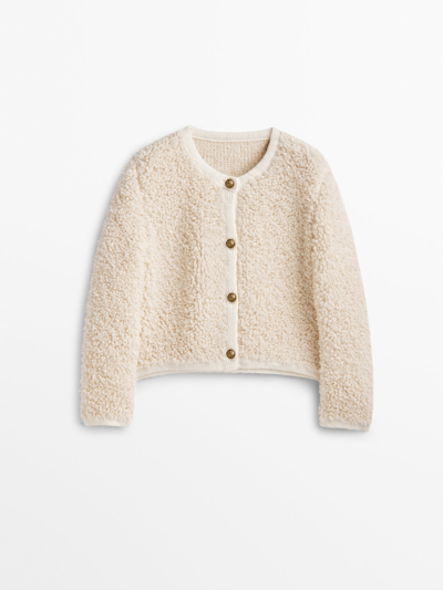 Massimo Dutti Bouclé Knit Cardigan With Buttons In Cream | ModeSens