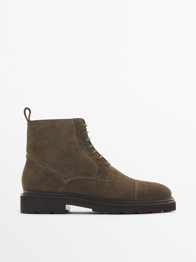 Shop Massimo Dutti Split Suede Boots In Mink