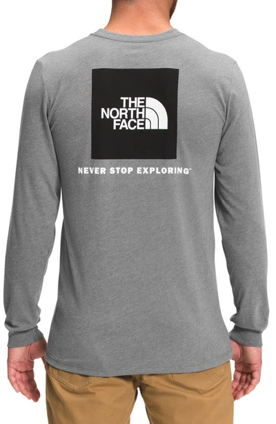 Shop The North Face Long Sleeve Nse Box Logo Graphic Tee In Medium Grey Heather/black
