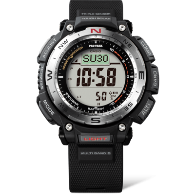 Pre-owned Casio Pro Treck Prw-3400-1jf Duplex Lcd Biomass Plastic Case Radio Solar Watch