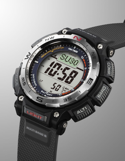 Pre-owned Casio Pro Treck Prw-3400-1jf Duplex Lcd Biomass Plastic Case Radio Solar Watch