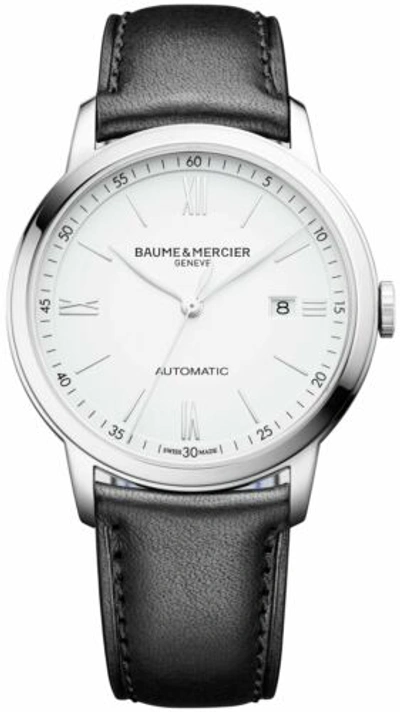 Pre-owned Baume & Mercier Classima Automatic White Dial Black Leather Mens Watch Moa10332