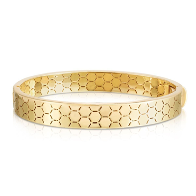 Pre-owned R C I 14k Yellow Gold Octagon Geometric Hinged Bangle Bracelet 7" 11 Grams 6 Mm In No Stone