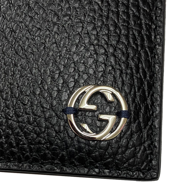 Pre-owned Gucci Brand  Men's Interlocking Black Leather Bifold Wallet 610464
