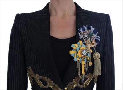 Pre-owned Dolce & Gabbana Dolce&gabbana Women Black Blazer Cotton Blend Crystals Embroidery Cropped Jacket