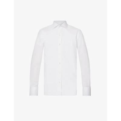 Shop Tom Ford Mens White Long-sleeved Regular-fit Cotton-poplin Shirt