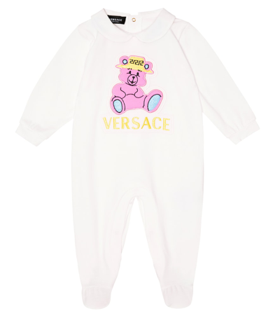 Versace Baby Teddy Town Cotton-blend Onesie In Bianco+rosa+multicolor |  ModeSens