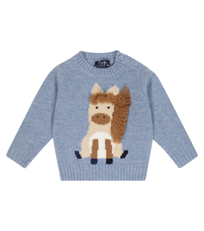 Shop Il Gufo Baby Embroidered Intarsia Wool Sweater In Night Sky