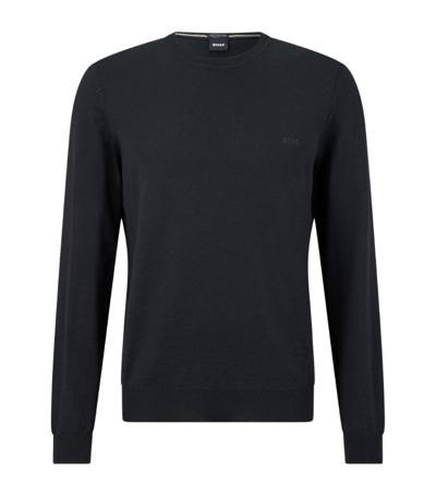 Shop Hugo Boss Boss Wool Logo Sweater In Black