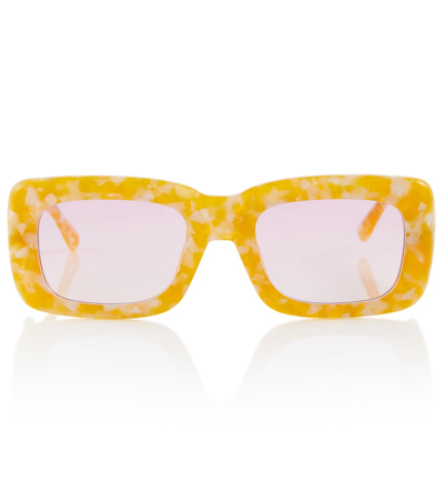 Attico X Linda Farrow Marfa Rectangular Sunglasses In Yellow Marble/pink