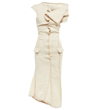 Jacquemus Camargue Asymmetric Linen And Silk-blend Maxi Dress In Light Beige