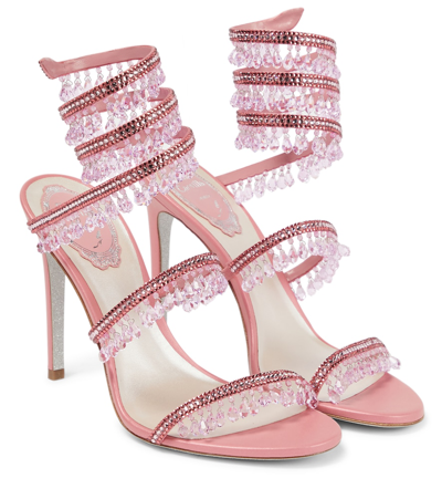 Shop René Caovilla Chandelier Embellished Satin Sandals In Pink /indian Pink-light Rose S