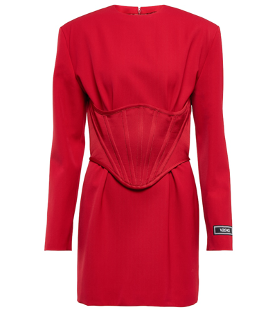 Shop Versace Wool Gabardine Minidress In Dark Red