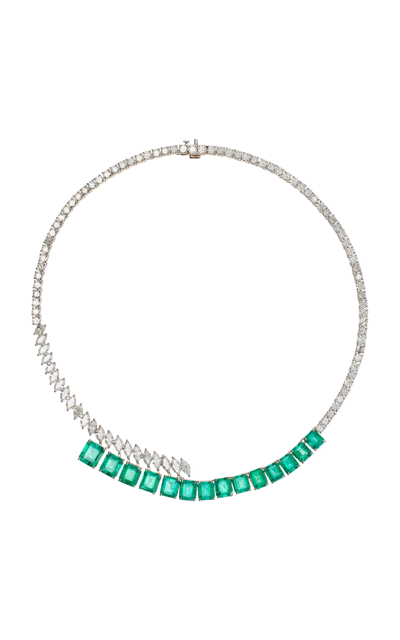 Shop Maria Jose Jewelry Haute 18k White Gold Emerald; Diamond Necklace In Green