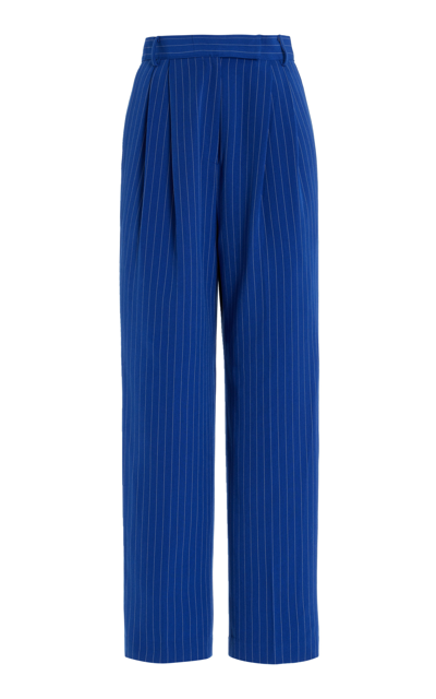 Shop The Frankie Shop Bea Pleated Pinstriped Straight-leg Trousers In Blue