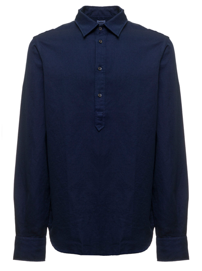 Shop Aspesi Man's Blue Cotton And Linen Shirt