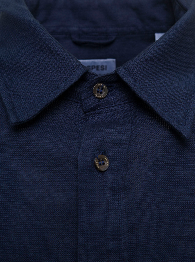 Shop Aspesi Man's Blue Cotton And Linen Shirt