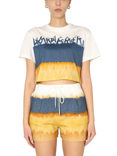 Shop Alberta Ferretti Cropped Printed T-shirt In Yellow