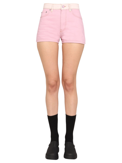 Shop Ganni Denim Shorts In Pink