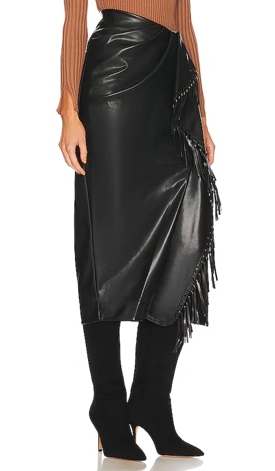 Shop Jonathan Simkhai Sabine Faux Leather Fringe Wrap Skirt In Black