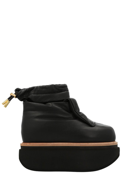 Shop Sacai Drawstring Chunky Sole Ankle Boots In Black