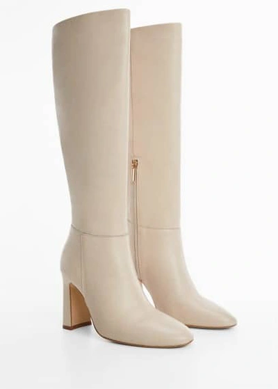 Mango Leather Boots With Tall Leg Beige | ModeSens