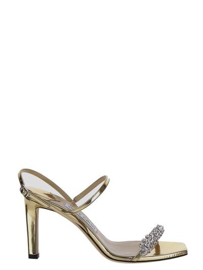 Shop Jimmy Choo Meira 85 Crystal Embellished Heeled Sandals In Gold