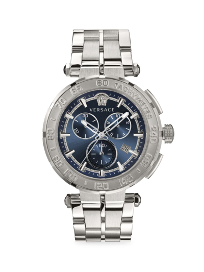 Shop Versace Men's 45mm Stainless Steel Chronograph Bracelet Watch In Sapphire