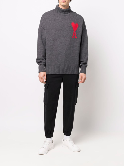 Ami Alexandre Mattiussi Crew Neck Long Sleeve Sweater With Ribbed Edges In Grey