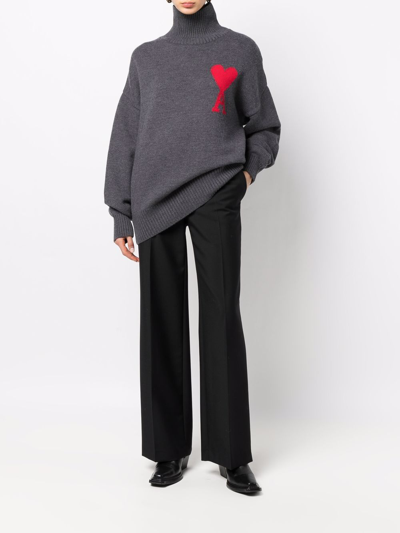 Ami Alexandre Mattiussi Crew Neck Long Sleeve Sweater With Ribbed Edges In Grey
