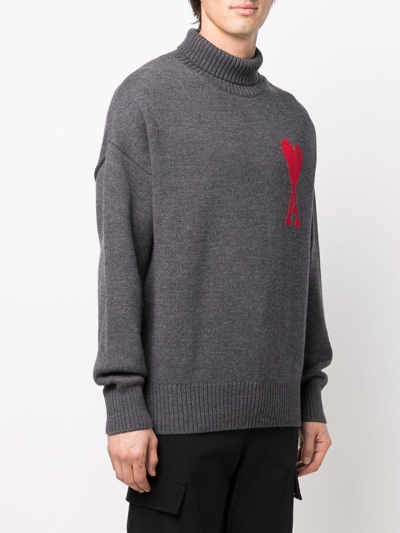 Ami Alexandre Mattiussi Crew Neck Long Sleeve Sweater With Ribbed Edges In Grey