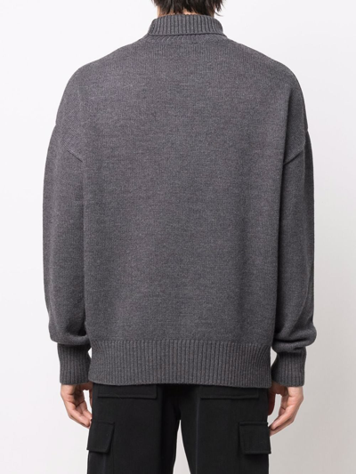 Ami Alexandre Mattiussi Crew Neck Long Sleeve Sweater With Ribbed Edges In Grey
