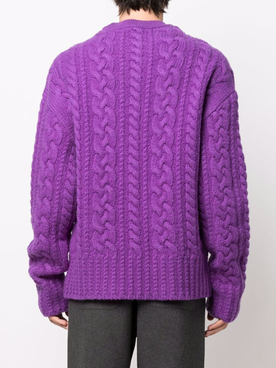 Shop Ami Alexandre Mattiussi Cable-knit Crew-neck Jumper In Purple