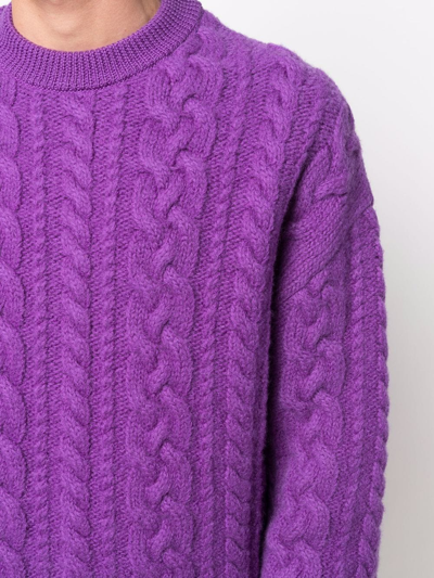 Shop Ami Alexandre Mattiussi Cable-knit Crew-neck Jumper In Purple