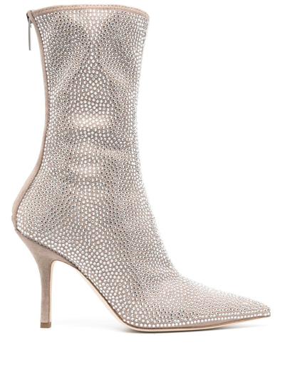 Shop Paris Texas Crystal-embellished 105mm Pointed Boots In Nude