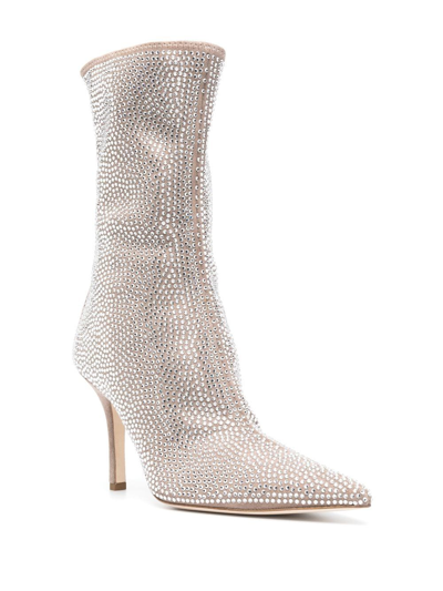 Shop Paris Texas Crystal-embellished 105mm Pointed Boots In Nude