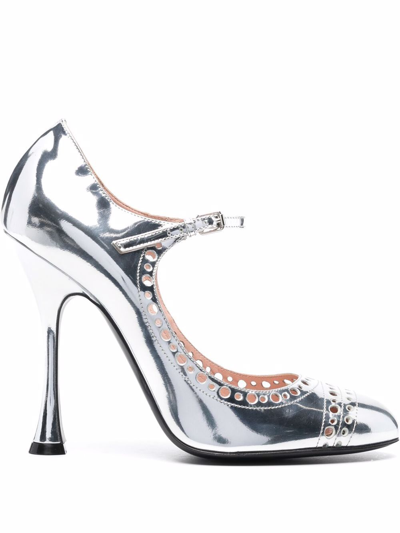 Shop Giambattista Valli Punched Hole Heeled Pumps In Silver