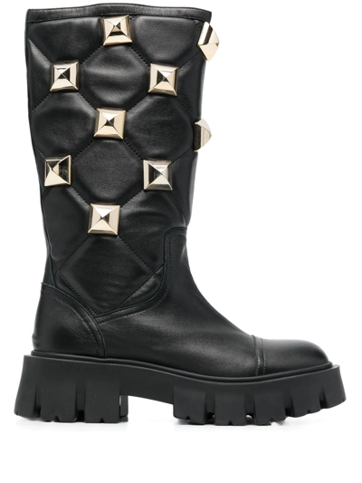 Shop Philipp Plein Stud-embellished Mid-calf Boots In Black