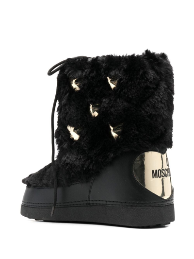 Love Moschino Studded Faux-fur Boots In Black