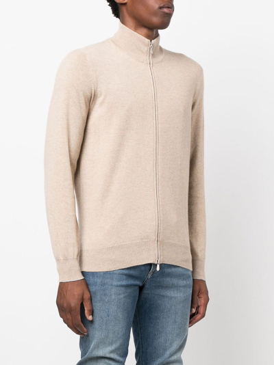 Brunello Cucinelli Zip-up Cashmere Jumper In Neutrals