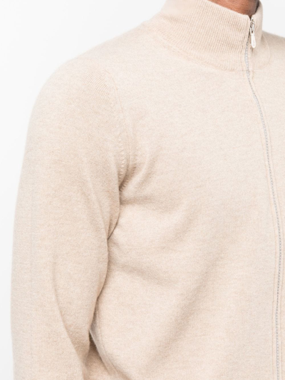 Brunello Cucinelli Zip-up Cashmere Jumper In Neutrals