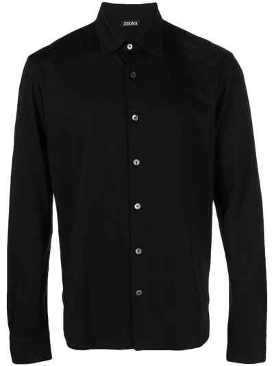 Shop Zegna Semi-spread Collar Shirt In Schwarz