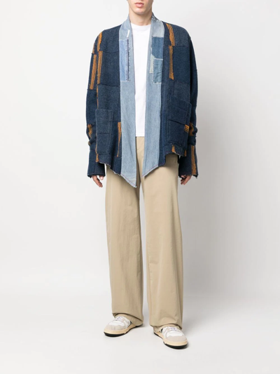 Shop Greg Lauren Patchwork Short Coat In Blau