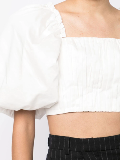 Shop Aje Puff-sleeve Crop Top In White
