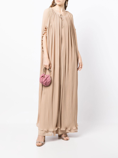 Baruni Sleeveless Long Dress-cape Set In Brown