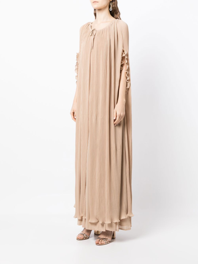 Shop Baruni Sleeveless Long Dress-cape Set In Brown