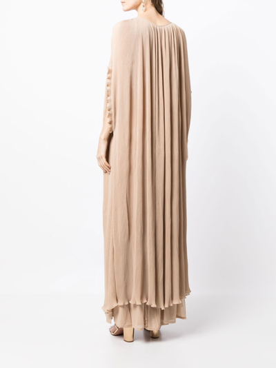 Shop Baruni Sleeveless Long Dress-cape Set In Brown